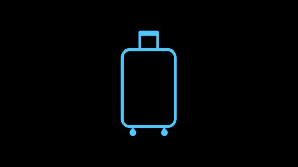 青いネオンの点滅光の効果で黒の背景に隔離されたバッグアイコン 旅行のループ モーション アニメーション — ストック動画
