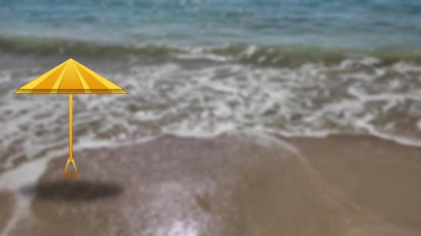 Значок Зонтика Символ Фоне Размытого Пляжа Анимация Цикла Отдыха Отдыха — стоковое видео