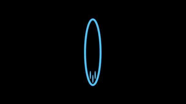 Icona Surf Board Luce Fluorescente Blu Con Effetto Lampeggiante Isolato — Video Stock