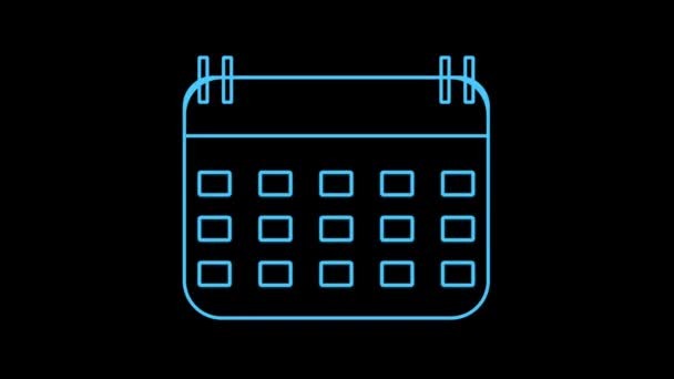 Calendar Icon Blue Glowing Neon Light Effect Isolated Black Screen — Stock Video