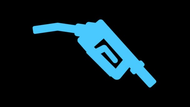 가솔린 아이콘은 파란색 빛으로 화면에 고립되어 스테이션 가솔린 펌프에 애니메이션 — 비디오