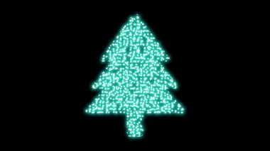 Siyah arka planda hareketli daireleri olan mavi neon parlak Noel ağacı. 