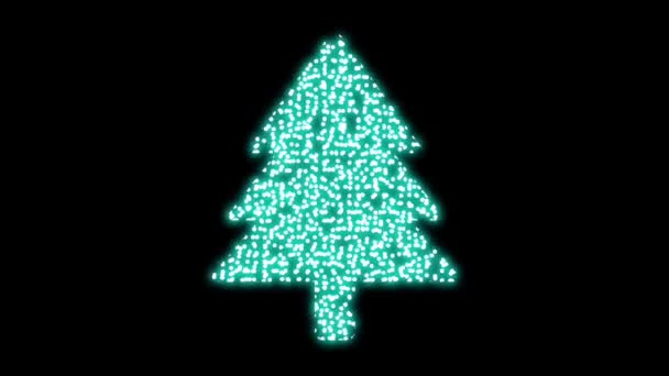 Blue Neon Bright Christmas Tree Moving Circles Isolated Black Background — Stock Video