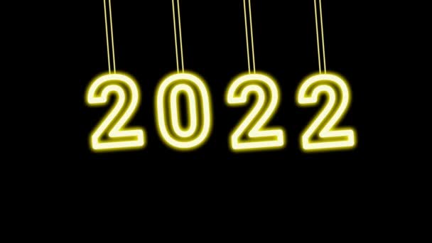 Качели 2022 Новый Год Золотом Ярком Свете Изолированы Черном Фоне — стоковое видео