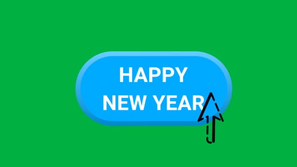 Klicka Happy New Year Word Botton Isolerad Grön Skärm Sömlös — Stockvideo