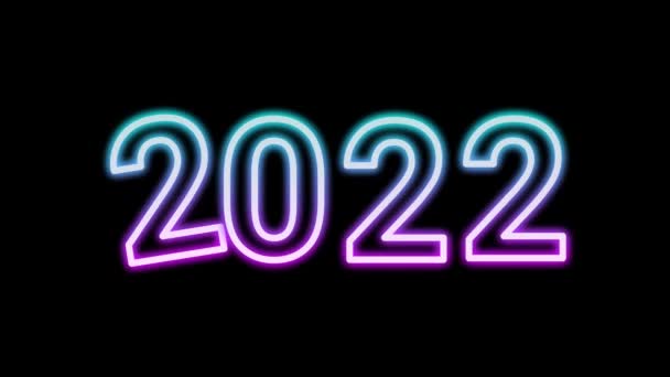 Purple Blue Glowing Light New Year 2022 Isolated Black Background — Stock Video