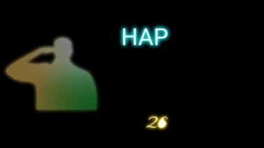 Mutlu cumhuriyet günü kelimesi, neon renginde Hintli askerleri selamlıyor. Cumhuriyet günü animasyonu siyah ekranda izole edildi.