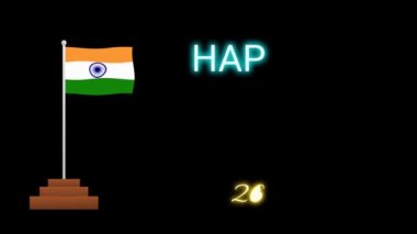 Siyah arka planda izole edilmiş kızılderili bayrağıyla mutlu cumhuriyet günleri. Cumhuriyet Günü arkaplanı parlak ışık animasyonu.
