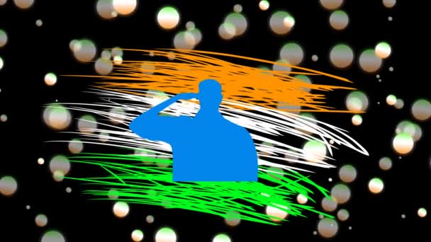 Salutující Indický Voják Pozadí Indické Vlajky Pohybující Vlajkové Barevné Kruhy — Stock video