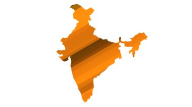 Hindistan haritasında turuncu ve yeşil çizgilerin hareketi beyaz arkaplanda izole edilmiş bir döngü animasyonu.