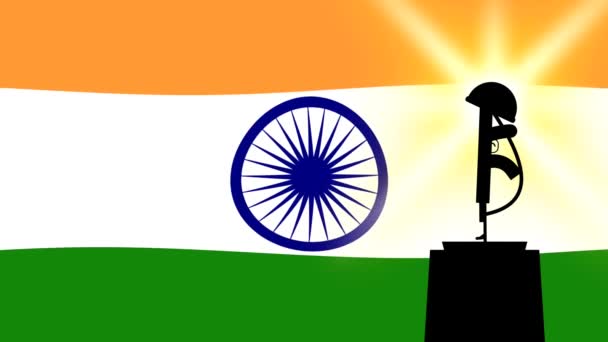 Армейская Фуражка Пушка Индийском Флаге Ярком Свете Бесшовная Фоновая Анимация — стоковое видео