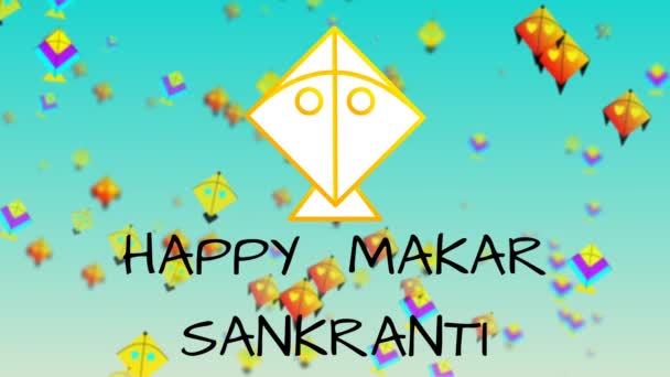 Рука Написана Счастливый Макар Sankranti Размытие Летящих Воздушных Змеев Анимации — стоковое видео