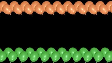 Siyah arkaplanda yeşil ve turuncu renkli hava kabarcıkları izole edildi. Hindistan hükümeti tatili için klip..