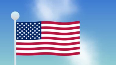 Mavi gökyüzü ve bulutlarla dalgalanan Amerikan Ulusal bayrağı. Kusursuz bayrak sallama görüntüleri.