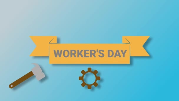 Worker Day Animation Tools Isolated Blue Background Loop Motion Animation — Stock Video