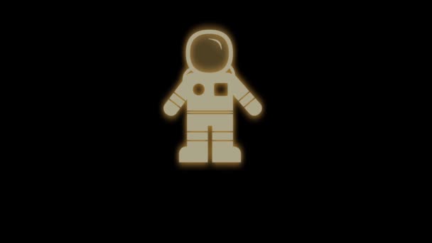 Astronauta Dzień Hendwriting Animacji Izolowane Czarnym Tle Złotym Blaskiem Światła — Wideo stockowe