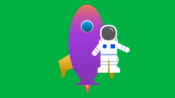 Astronaut Rocket Motion Animation Isolated Green Screen Seamless Loop Space — стоковое видео