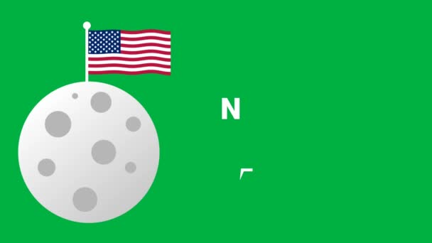 Astronaut Står Månen Land Med Usa Viftande Flagga Animation För — Stockvideo