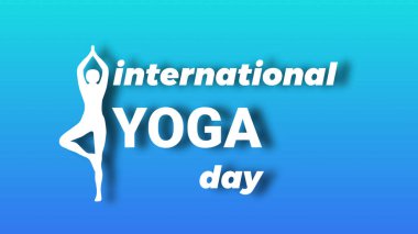Yoga konumu simgesi mavi gradyan üzerinde izole uluslararası yoga günü.