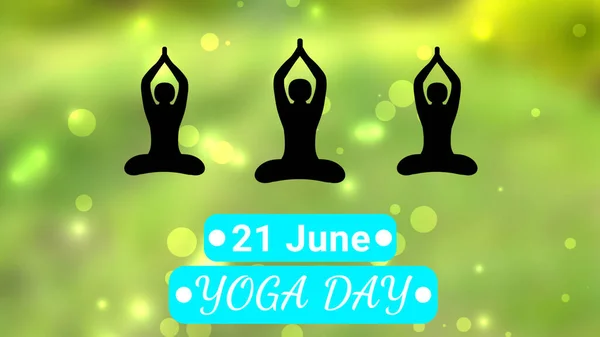 Juni Animation Zum Internationalen Yogatag Mit Unscharfem Grünen Hintergrund — Stockfoto