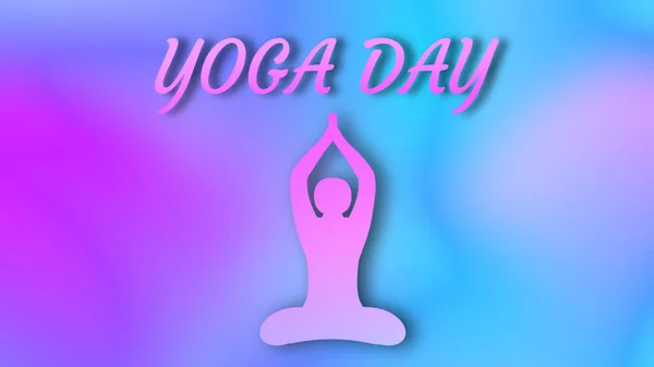 Pembe Mavi Arkaplanda Yoga Günü Çizimi Uluslararası Yoga Günü Kavramı — Stok fotoğraf