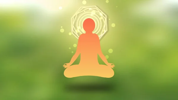 Yoga Relajante Animación Mental Sobre Fondo Verde Azulado Con Círculos —  Fotos de Stock
