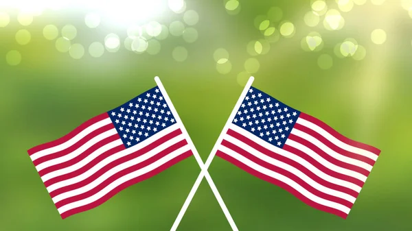Gekruiste Amerikaanse Vlag Groene Wazige Achtergrond Met Drijvende Cirkels Concept — Stockfoto