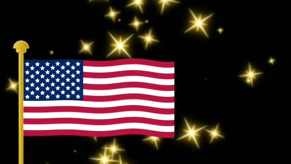 Blur Firework Achter Zwaaien Usa Vlag Illustratie Geïsoleerd Zwarte Achtergrond — Stockfoto