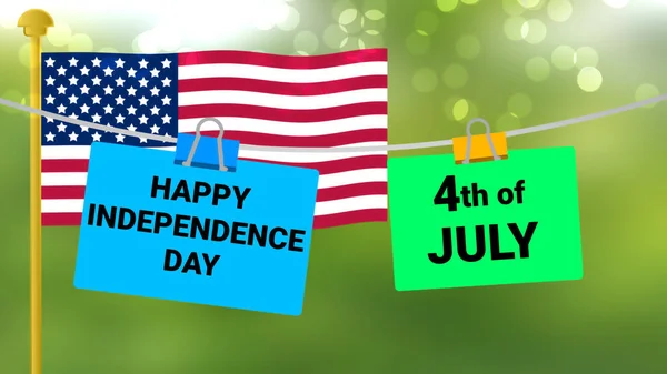 Lipca Szczęśliwego Dnia Niepodległości Kołyszący Papier Zielonym Rozmytym Tle Pływające — Zdjęcie stockowe