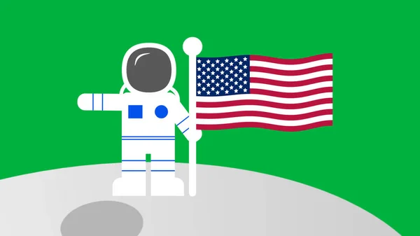 Flagge Auf Dem Mond Illustration Isoliert Auf Grünem Bildschirm — Stockfoto