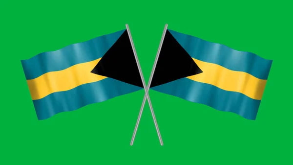Crossed Bahamas Flag Smooth Waving Fabric Isolated Green Screen Concept — Fotografia de Stock