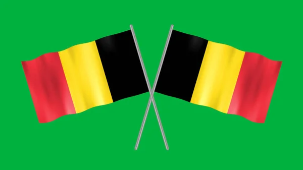 Crossed Belgium Flag Waving Motion Isolated Green Screen — Stock Photo, Image