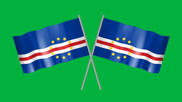 Crossed National Flag Cape Verde Isolated Green Screen — Stockfoto