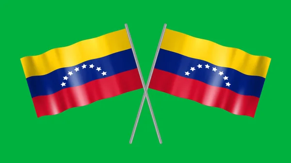 Crossed Venezuela Vlag Geïsoleerd Groen Scherm Zwaaien Glad Weefsel — Stockfoto