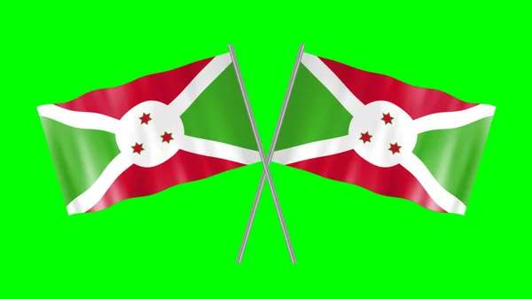 Crossed Burundi Flag Isolated Green Background Concept Celebrating National Holidays — 스톡 사진