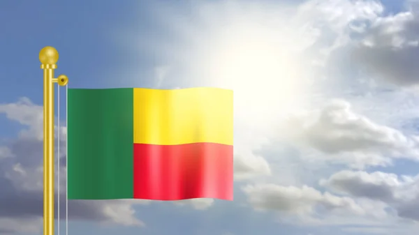 Benin Flagge Weht Wind Blauen Himmel Und Vor Hellem Sonnenlicht — Stockfoto