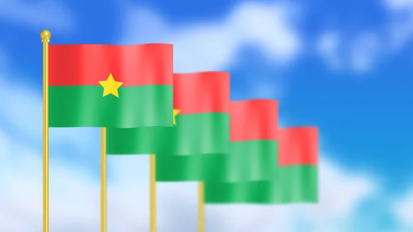 Vier Nationalflaggen Der Burkina Faso Wehen Wind Und Konzentrieren Sich — Stockfoto