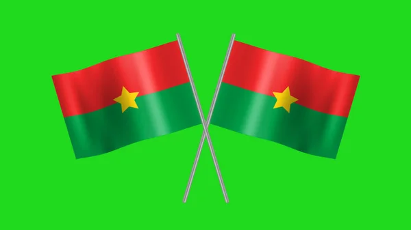 Zwei Gekreuzte Flaggen Von Burkina Faso Isoliert Auf Grünem Bildschirm — Stockfoto