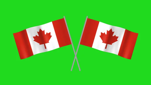 Two Crossed Canada Flag Isolated Green Screen —  Fotos de Stock