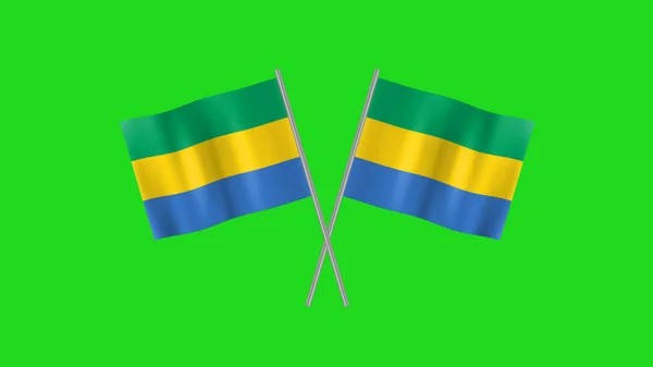 Waving Two Crossed Flag Gabonese Republic Animation Steel Pole —  Fotos de Stock