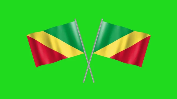 Zwei Gekreuzte Flaggen Der Republik Kongo Schwenken Animation Mit Stahlstange — Stockfoto