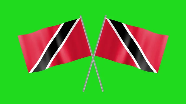 Crossed Trinidad Tobago National Flag Smooth Fabric Waving Motion Concept — Foto Stock
