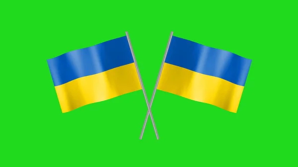 Crossed Ukraine Flag Waving Motion Isolated Green Screen — Photo