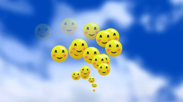 Floating Shame Emoji Sky Concept Showing Sending Emoji Each Other — ストック写真