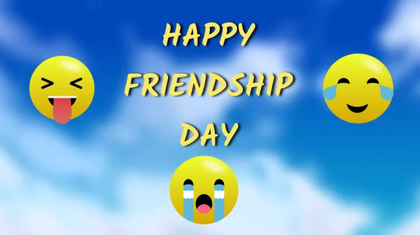 Szczęśliwego Dnia Przyjaźni Tle Nieba Śmiechem Uśmiechem Płaczem Emotikony Twarzy — Zdjęcie stockowe