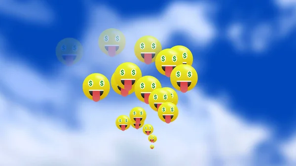 hungry for money emoji on blur sky background.