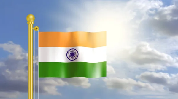 India Zászló Lobogott Szélben Kék Égen Erős Napfény Előtt — Stock Fotó