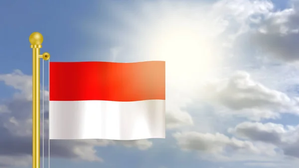 Indonesia Flag Waving Wind Blue Sky Front Bright Sun Light — Stock Photo, Image