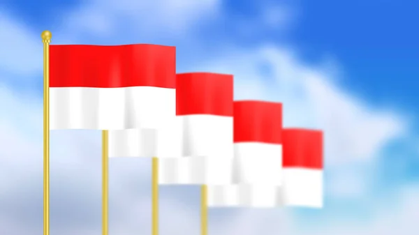 Four National Flag Indonesia Waving Wind Focused First Flag Blue — Stock Photo, Image