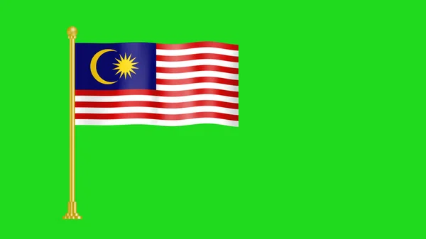 Размахивание Флагом Малайзии Зеленом Фоне — стоковое фото